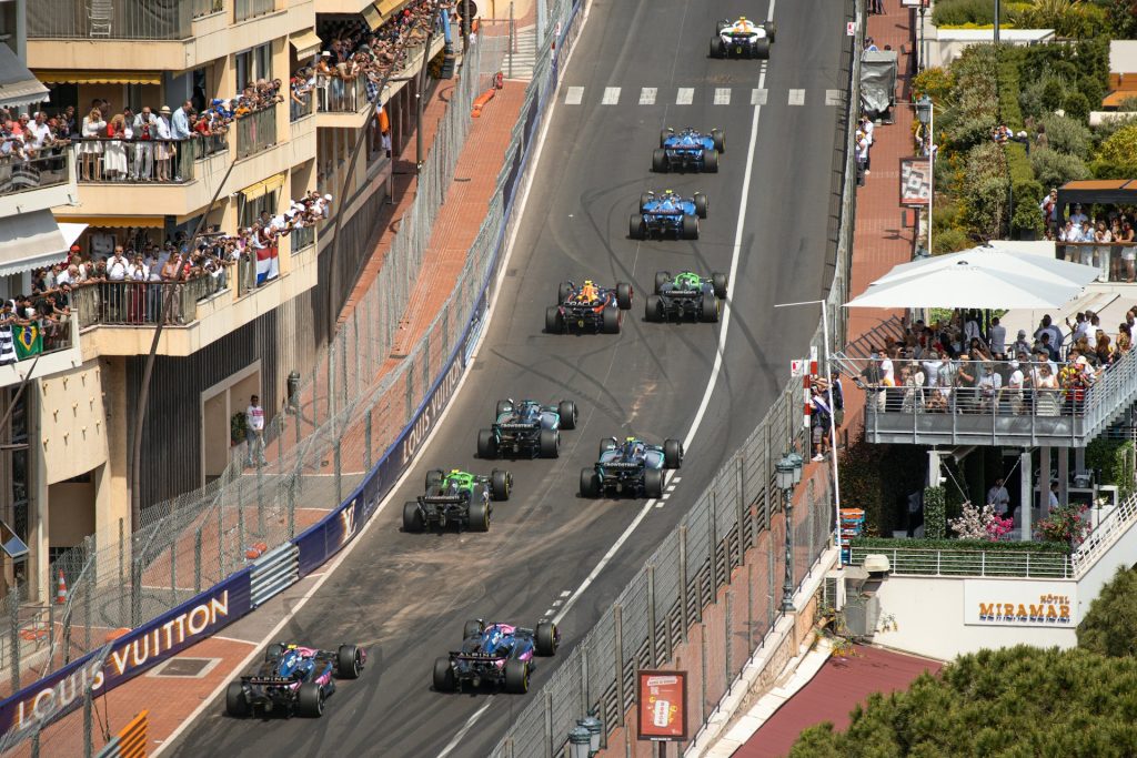 Formula 1 cars on the Monaco Grand Prix 2026 circuit through Monaco streets